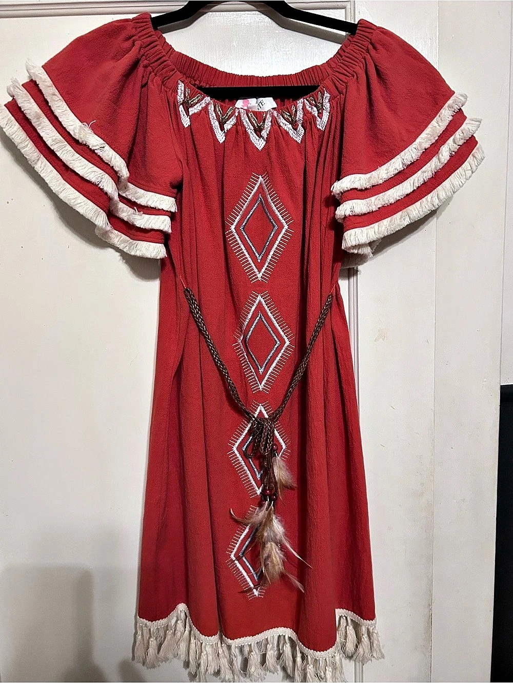L'Atiste Burnt Orange & White Cotton Mini Dress Size Medium